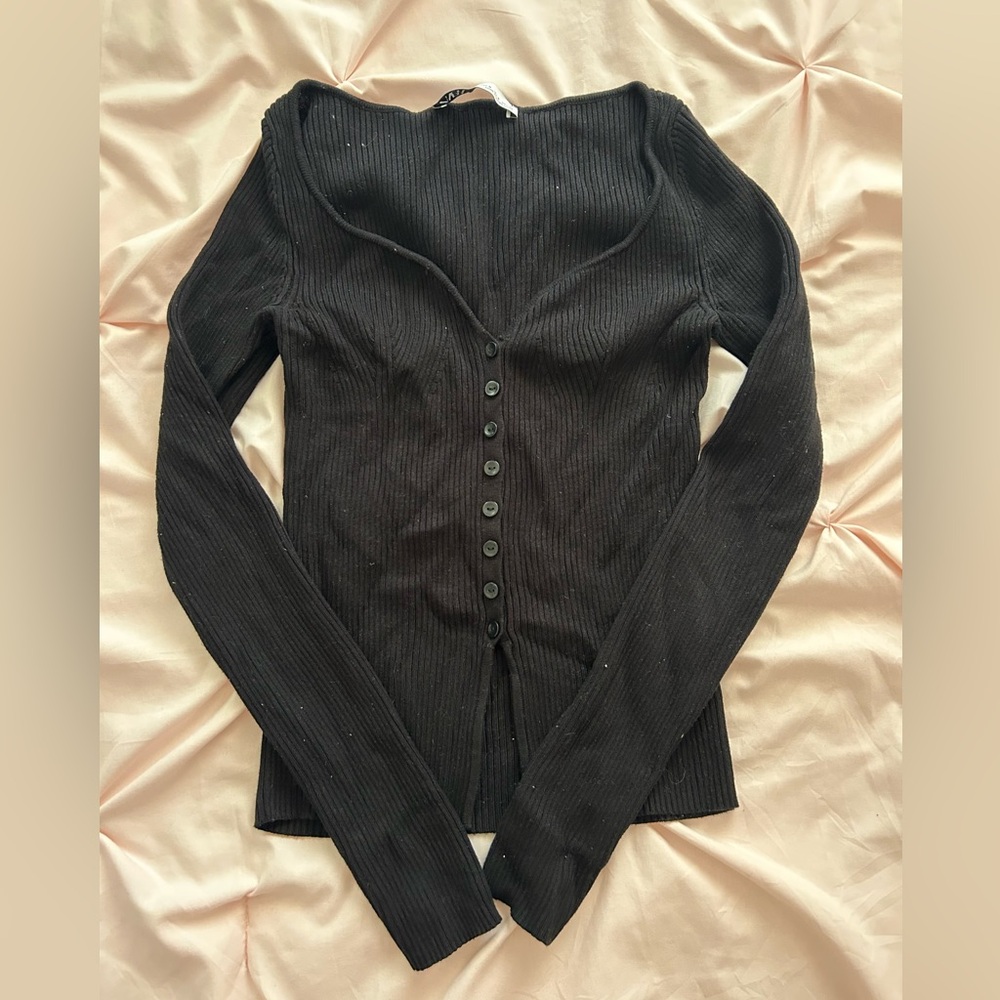 Zara black knit long sleeve cardigan